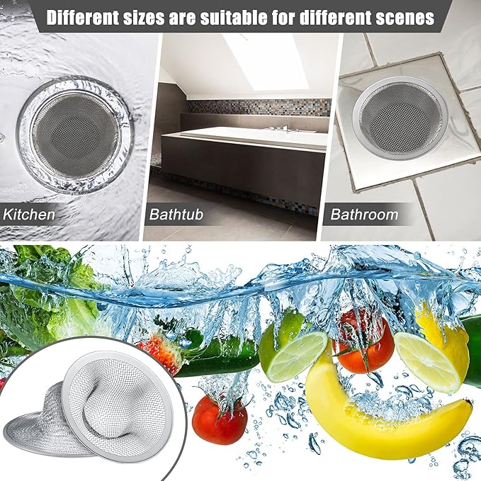 12 Pieces Stainless Steel Sink Strainer Drain Strainer with 4.5/2.75/2.25 Inch for Sink Drainage Kitchen Bathroom Bathtub Drain Screen
