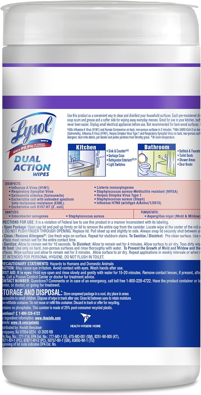 Lysol Dual Action Disinfectant Wipes, Multi-Surface Antibacterial Scrubbing Wipes, For Disinfecting and Cleaning, Citrus Scent, 75ct, Packaging May Vary (Pack of 12)