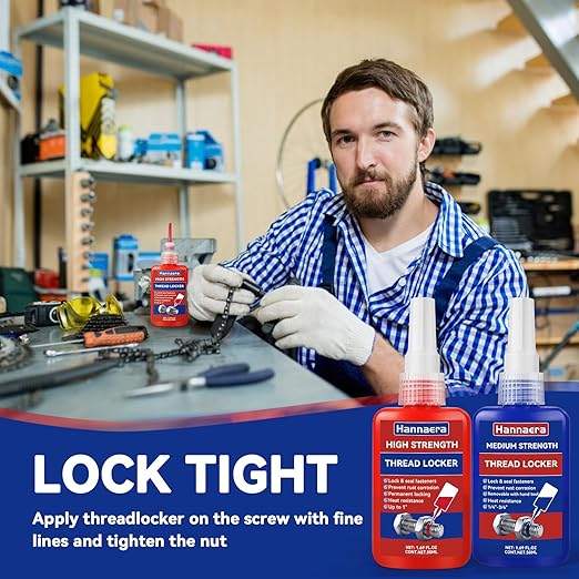 Thread Lock Blue and Red, Threadlocker Medium and High Strength, Thread Locker for Nuts, Bolts, Fasteners and Metals, Against Losening and Leakage (50 mlx2)