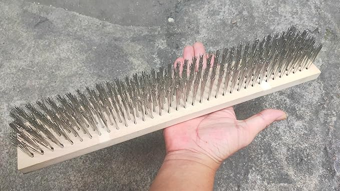 16" Heavy-Duty Rough Surface Floor Brush,Stainless Steel Wire Large Deck Scrub Brush 16" x 2.7” Removes Snow, Dirt & Grime on Drivways, Steps, Patios, Decks, Tile, Cement Without Stick (16")