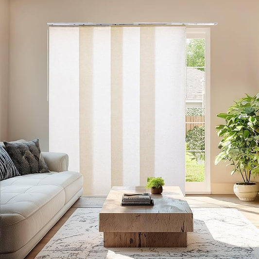 CHICOLOGY Panel Track Blinds for Sliding Glass Door & Patio Door, Embossed Textured Weave Fabric Room Divider, Country Ivory Light Filtering, 4 x 23 Panels, Adjustable Track 46-86", Trim H to 96"
