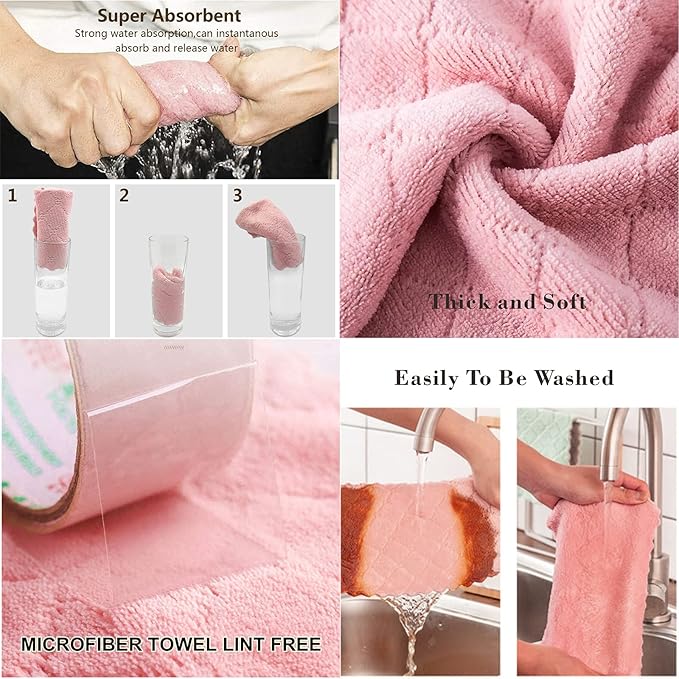 12 Pack Kitchen Towels Quick Dry Washcloths, Coral Velvet Dishtowels Multipurpose Reusable Cloths, Soft Tea Absorbent Cleaning Cloths Double-Sided Microfiber Lint Free Rags.