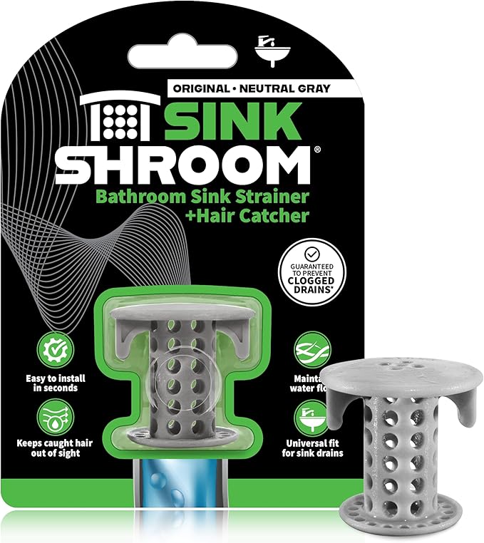 SinkShroom The Revolutionary Sink Drain Protector Hair Catcher/Strainer/Snare, Gray