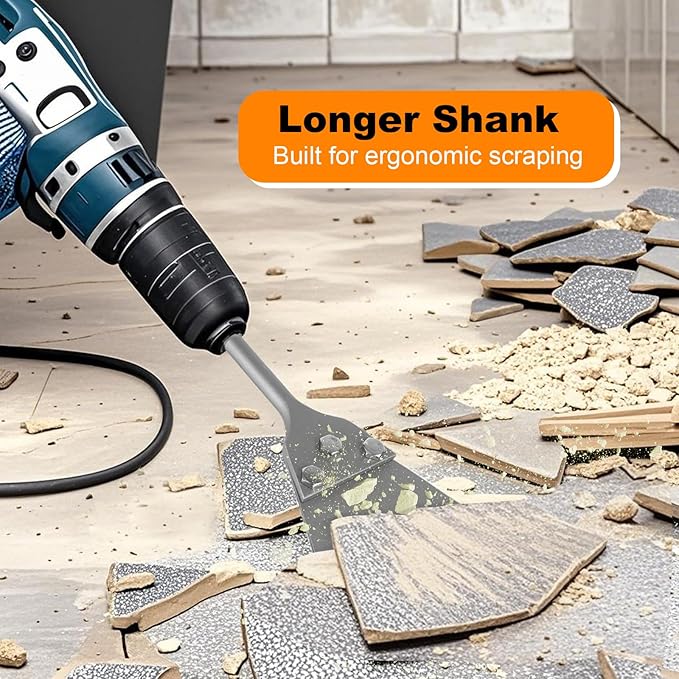 SDS Plus Floor Scraper Kit, 5 Inch x 11 Inch Tile Removal Tool with Spare Blades for Rotary Hammer Drill, Thinset Vinyl Scraper Adhesives Remover