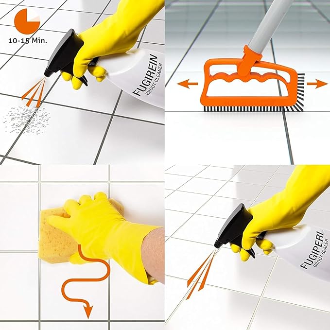 FUGINATOR® Grout Brush Orange/Gray - Ergonomic Heavy Duty Cleaning Brush for Bathroom, Shower & Kitchen - Deep Detail Scrubber for Wall & Floor Tiles, Crevices & Tight Spaces - Made in Germany
