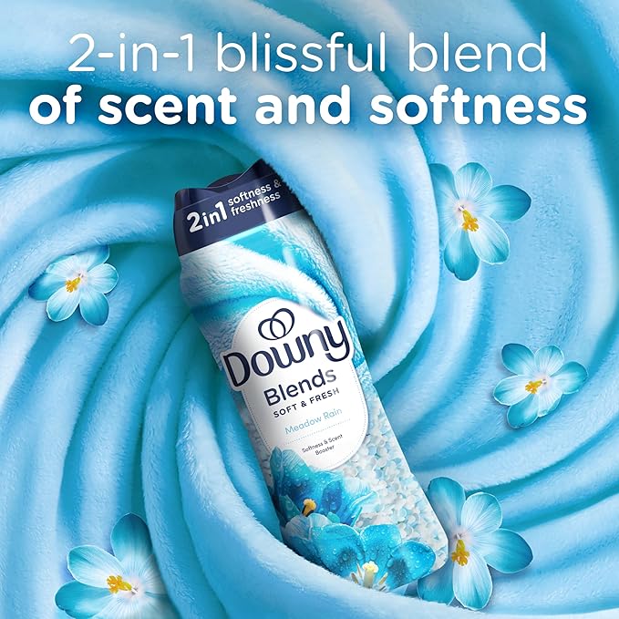 Downy Blends In Wash Laundry Scent Booster Beads, Meadow Rain Scent, 24.5 OZ, Fabric Softener Beads And Freshness (Pack of 4)