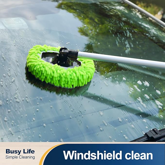 Yocada Car Wash Brush Kit Chenille Microfiber Car Wash Mop Mitt with Long Handle Scratch-Free for Car Cleaning Brush Care Truck RV SUV Boat Windshield Window with 1 Replacement Head 60"