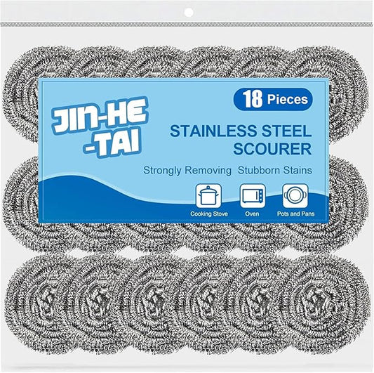 18 Pack Stainless Steel Scrubber, Steel Wool Srubber for Scouring Stubborn Messes from Pots and Pans, Stoves,Broiler Racks,Grills and More