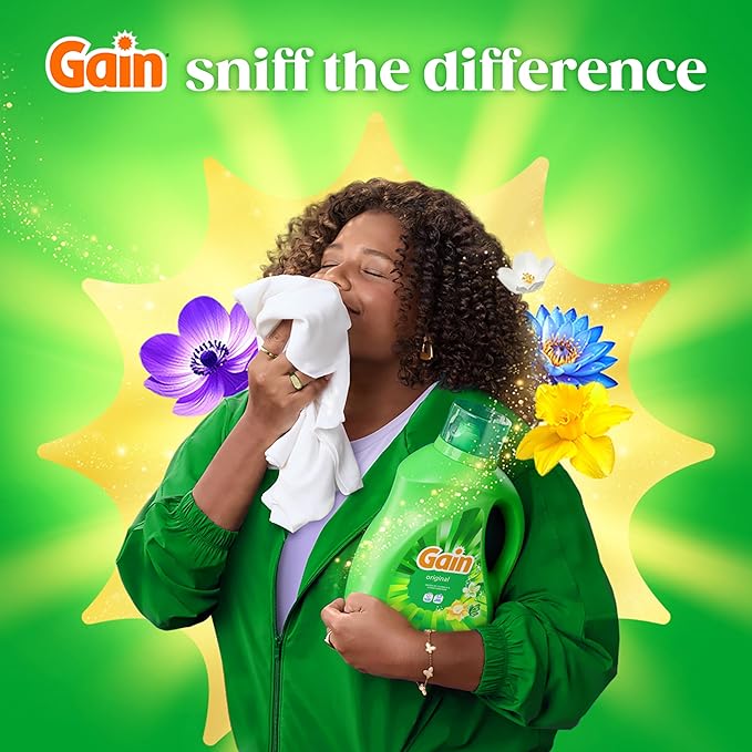 Gain Liquid Laundry Detergent, Original Scent, Freshness + Odor Fighting, High Efficiency Washing Machine Liquid Cleaning Soap, 60 fl oz, Pack of 2 (Packaging May Vary)