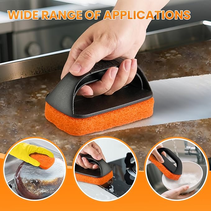 Griddle Cleaning Kit for Blackstone, Flat Top Grill Cleaning Kit with Griddle Scraper, Grill Brick, Scouring Pads & Ergonomic Handles to Remove Grease, Burnt Residue (11 PCS)