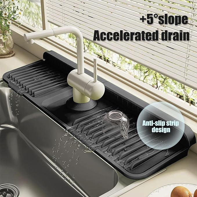 STARGAZ Silicone Faucet Mat For Kitchen Sink,Sink Back Splash Guard, Faucet Draining Mat,Kitchen Sink Rubber Mat,Bathroom Sink Sink Mat,Soap Dish,Silicone Sink Protector(17.7”×5.5”)
