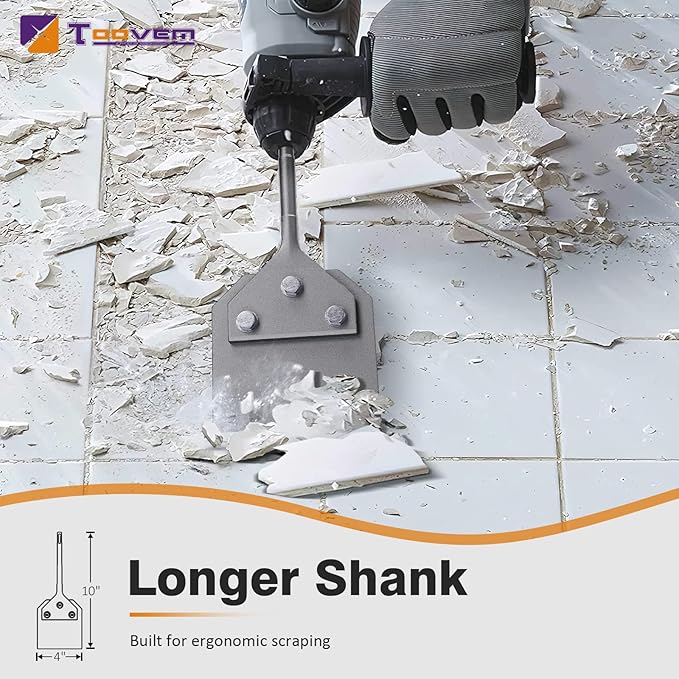 4 Inch SDS Plus Floor Scraper Kit, 4 x 10 Inch Tile Removal Chisel Tool with Spare Blades, Bolts, Nuts, Lock Washers, Removes Thinset Adhesives Wall Scraper, fits SDS-Plus Rotary Hammers