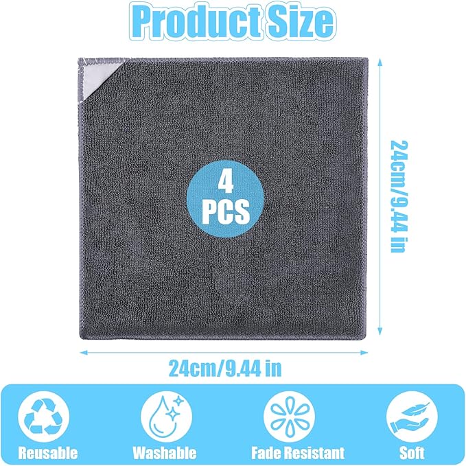 4 Pack Magnetic Cleaning Cloth Microfiber Dry Erase Eraser Board Cleaner Washable Whiteboard Cleaning Cloth Erasers for Blackboards Chalkboards Glassboards Home Office Gray 9.5'' x 9.5''