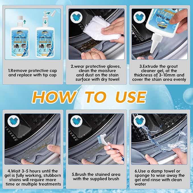 Mold Stain Remover Gel, Front Load Washer Mold Remover for Washing Machine Gasket Rubber Seal Home Stain Cleaner Gel for Grout Caulk, Bathroom, Shower, Bathtub, Refrigerator Cleaning Solution 10 Fl Oz