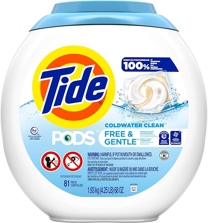 Tide PODS Free & Gentle Laundry Detergent Soap Pacs, 81 Count, Tide PODS Laundry Detergent
