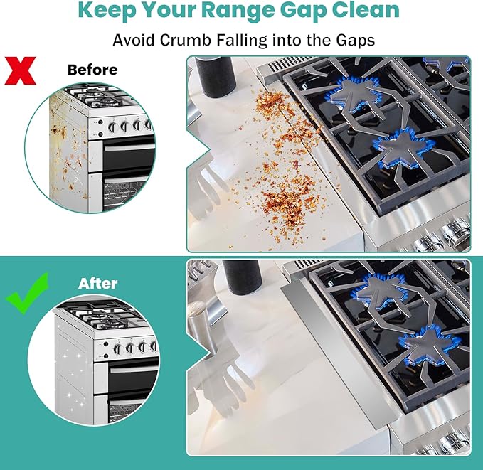 Stove Gap Covers Stainless Steel Stove Gap Filler,13.8'' to 27.5'' Adjustable Length (2PCS),Oven Stove Side Gap Guards Between Stove top and Counter for Kitchen,Range Trim Kit,Heat Resistant,Silver