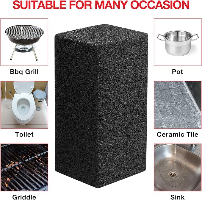 10 Pieces Commercial Grade Grill Cleaning Brick Bulk Heavy Duty Pumice Stone Brick Cleaning Grill Stone Reusable for Home Restaurant Griddles, Flat Top and BBQ Grates Outdoor Cleans(Black)