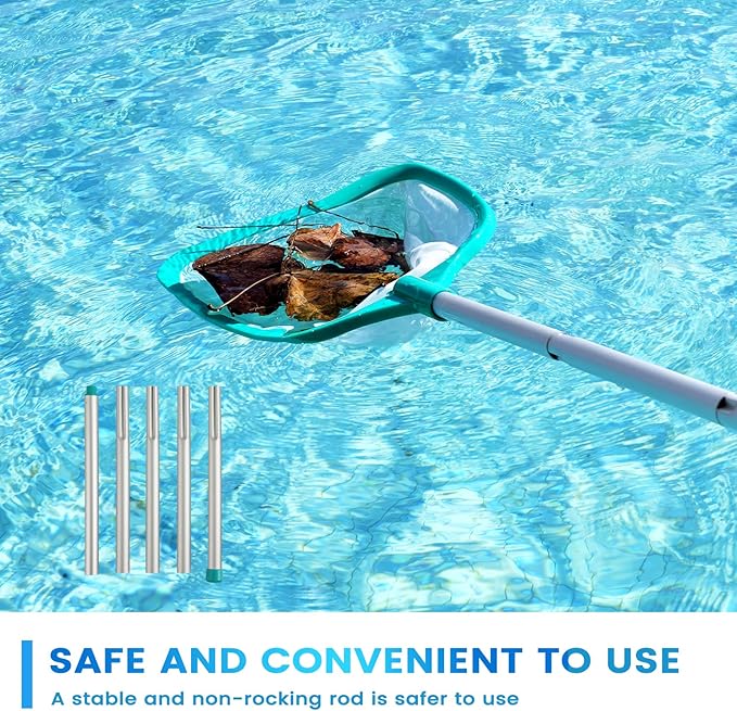 Pool Skimmer - Pool Skimmer Net with 5 Aluminum Pole Sections 67'', Skimmer Net with Fine Mesh Net for Cleaning Leaf of Swimming Pools, Spas, Hot Tubs and Fountains