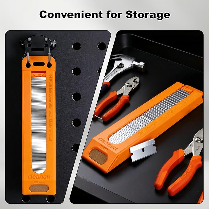 100-Pack Single Edge Razor Blades with Dispenser, Carbon Steel Scraper Blades, each Blades measures 1.5" x 0.75", Fits Standard Scrapers, for Removing Paint, Labels & Stickers, DIY & Professional Use