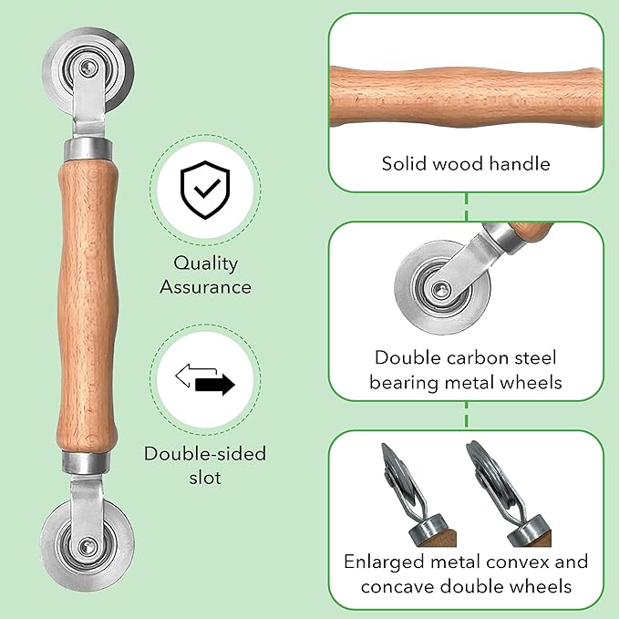Screen Roller Tool - Rolling Tool for Installing Door & Window Screens & Repair - Spline Roller with Wood Handle & Steel Bearing Wheel - Professional Rolling Tool - Double Ended Hand Spline Roller
