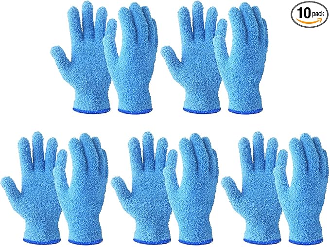 Evridwear Microfiber Dusting Gloves, Dusting Cleaning Glove for Plants, Blinds, Lamps and Small Hard to Reach Corners, 5 Pairs (Blue S/M)