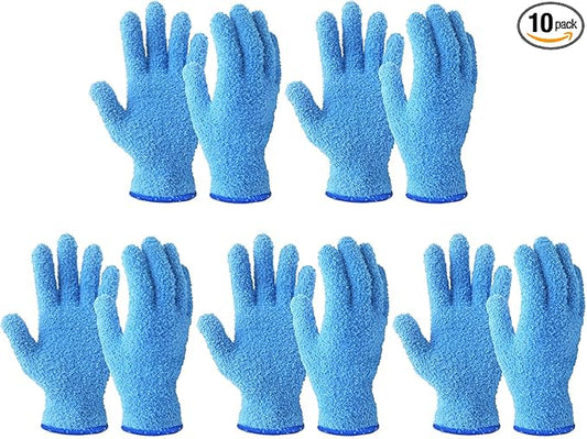 Evridwear Microfiber Dusting Gloves, Dusting Cleaning Glove for Plants, Blinds, Lamps and Small Hard to Reach Corners, 5 Pairs (Blue S/M)
