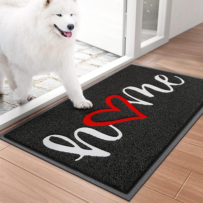Door Mat, Welcome Mat Low Profile Floor Mat Front Doormat Indoor and Outdoor Doormat Non Slip Rugs for Entryway, Patio, High Traffic Areas (30"x17.5", Black-Home)