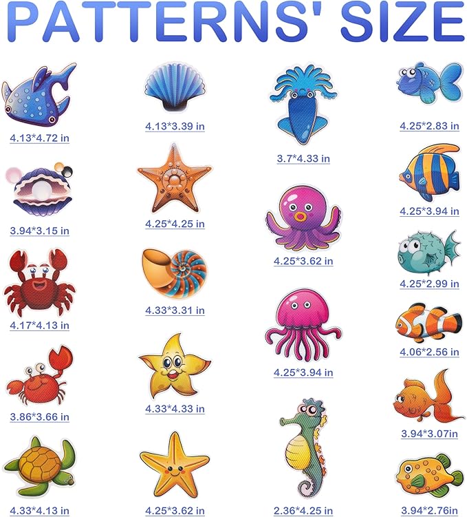 20 PCS Large Bathtub Non Slip Stickers, Cute Sea Creature Anti Slip Shower Stickers, Kids' Gift, Kids' Bathroom Decor for Bathtubs, Showers, and Other Slippery Surfaces (with Scraper)