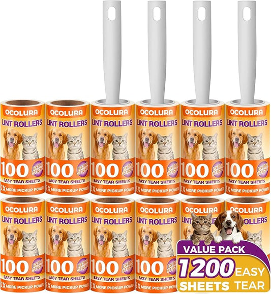 1200 Sheets Extra Sticky Lint Rollers for Pet Hair, Easy Tear Lint Remover for Dog Cat Hair, Clothes, Multipurpose Lint Roller for Furniture Couch Carpet Car Seat
