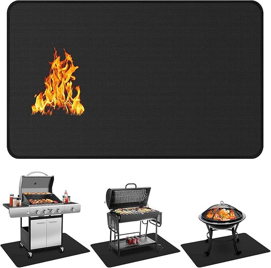 Protebox 60 x 40 inch Under Grill Mats for Outdoor Grill, Double-Sided Fireproof Deck and Patio Protector Mat, Waterproof Oil-Proof BBQ Floor Pad Indoor Fire Pit Fireplace Mat (0.9mm)