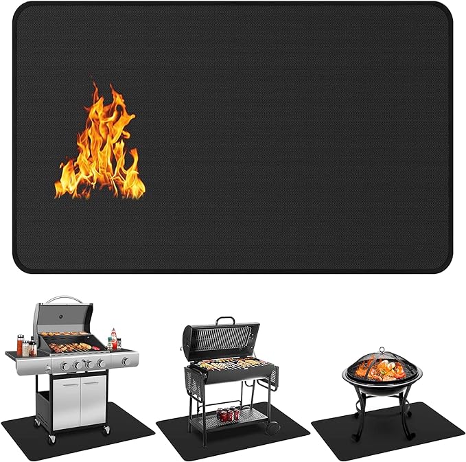 Protebox 75 x 40 inch Under Grill Mats for Outdoor Grill, Double-Sided Fireproof Deck and Patio Protector Mat, Waterproof Oil-Proof BBQ Floor Pad Indoor Fire Pit Fireplace Mat (0.9mm)