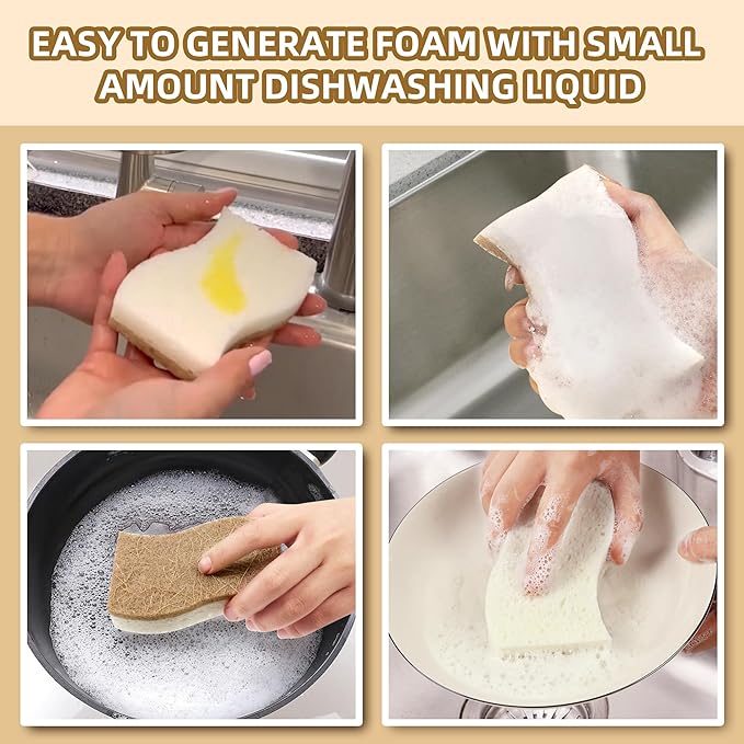 Natural Kitchen Sponges, Biodegradable & Compostable | Non-Scratch Cellulose Coconut Fiber Sponges for Dishes, Pots & Pans | Eco-Friendly Cleaning Sponge (24)