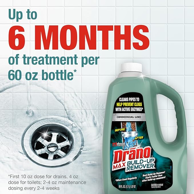 Drano Max Build Up Remover Drain Cleaner, Great for Clog Prevention, Commercial Line, 60 oz