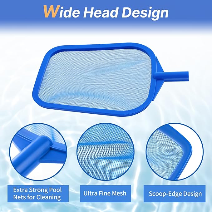 Tavaleu Pool Skimmer, Hot Tub Skimmer Spa Net with Pole, 26'', Ultra Fine Mesh Skimmer Rake, Swimming Pool Leaf Skimmer Net with Aluminum Pole, Spa Hot Tub Skimmer for Fast Cleaning, Leaves, Debris