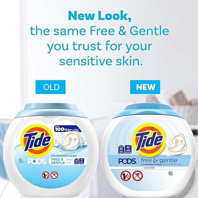 Tide PODS Free & Gentle Laundry Detergent Soap Pacs, 42 Count, Tide PODS Laundry Detergent (Packaging May Vary)