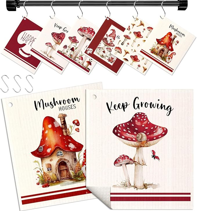 Miss Adola Kitchen Swedish Dishcloths with Hooks - 6 Pack Reusable Dish Cloths for Washing Dishes Fast Drying Cute Fun Swedish Dish Towels Washable Cleaning Sponge, Red Swamm