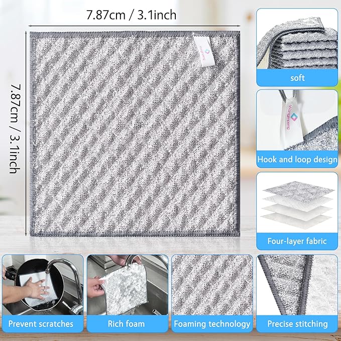 20PCS Four-Layer Non-Scratch Multipurpose Steel Wire Dishcloths - Reusable Quick-Dry Odor-Free Scrub Cloths for Dishes, Kitchen Cleaning Cloths for Cookware, Sinks, Stove Tops(7.87X7.87)