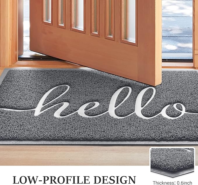 Door Mat (36"x24",Grey) Welcome Mat Low Profile Front Doormat Indoor Outdoor Door Non Slip Rugs for Entryway, Patio, High Traffic Areas