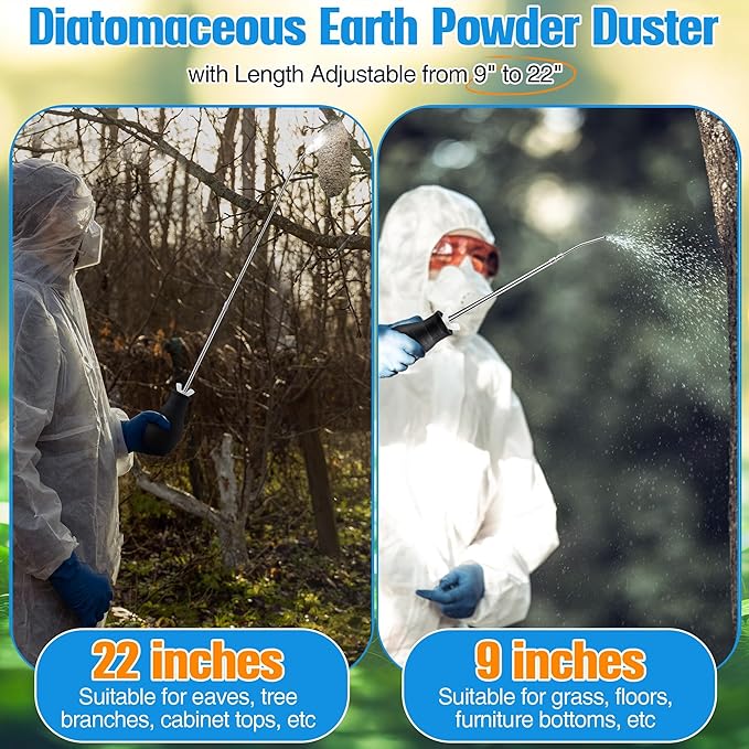 2PCS Diatomaceous Earth Powder Duster, Longer 9" to 22" Retractable Garden Powder Applicator Dispenser, 8 oz Bulb Duster Sprayer Insect for Home Organic Gardening Agricultural Supply(Black)
