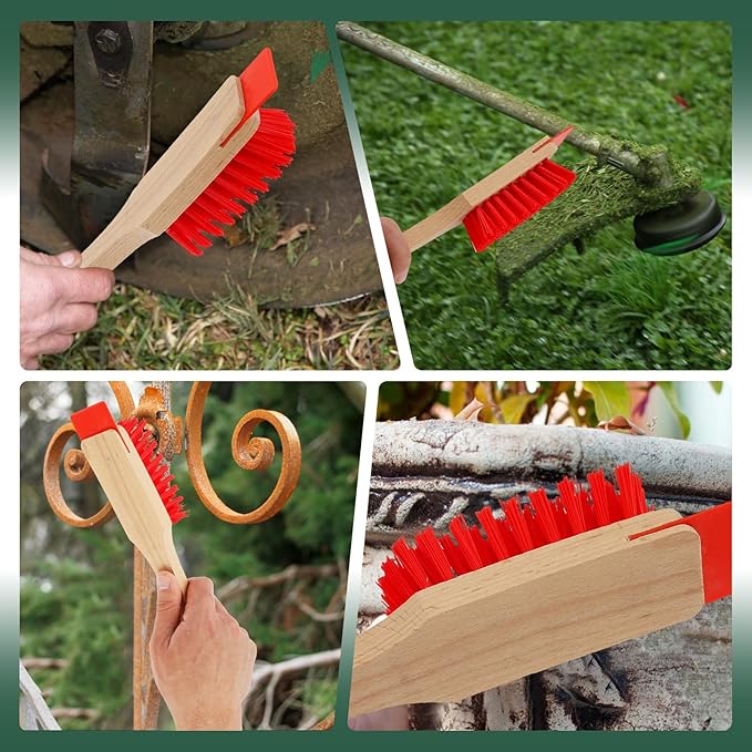 2 PCS Mower Deck Scraper with Ergonomic Long Handle, Lawn Mower Deck Cleaner Tool with Stiff Bristle Brush, Lawn Mower Maintenance Deck Scraper Cleaning Tool for Gardening