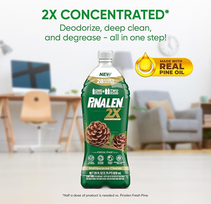 PINALEN 2X Concentrated Multipurpose Cleaner - Fresh Pine Scent - 28 fl oz - All Purpose Cleaner for Kitchen,Bathroom,Laundry,Floors & Outdoors,(Pack of 2)