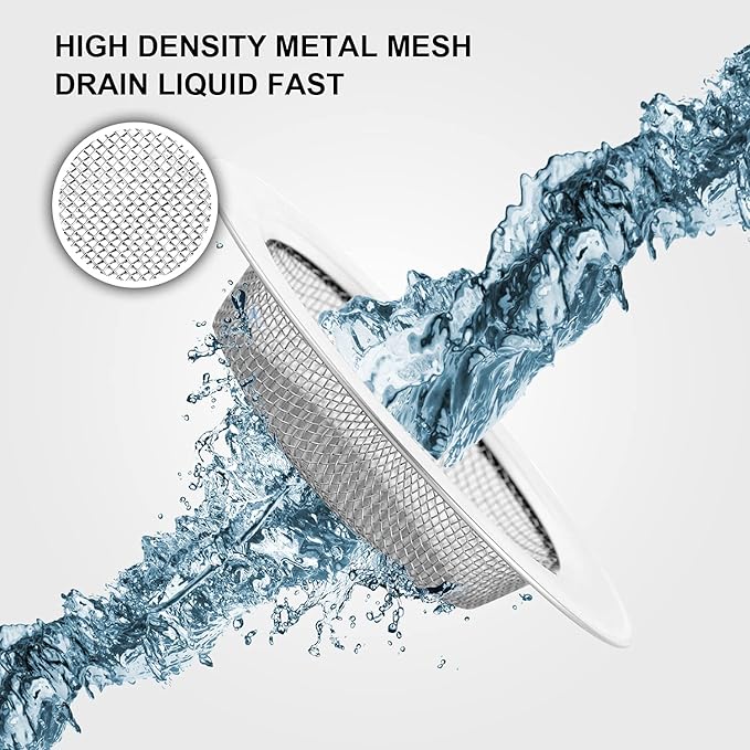 2PCS Kitchen Sink Strainer-Stainless Steel Mesh Drain Strainer,Large Wide Rim 4.5" Diameter