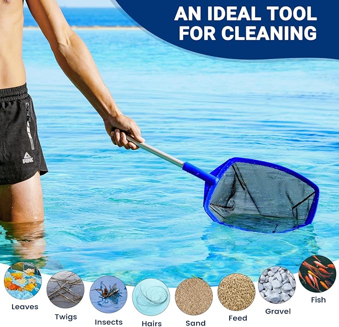 Pool Skimmer Net, Hot Tub Skimmer Spa Net with Pole, 26.3'', Ultra Fine Mesh Skimmer Rake, Swimming Pool Leaf Skimmer Net with Aluminum Pole, Spa Hot Tub Skimmer for Fast Cleaning, Leaves, Debris