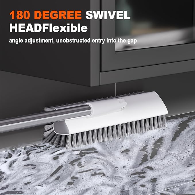 Grout Brush with Long Handle, Heavy-Duty Tile and Shower Floor Scrub Brush Stiff, Professional Grout Cleaner for Bathroom, Kitchen, Floor, Tile Brush Concrete Surfaces