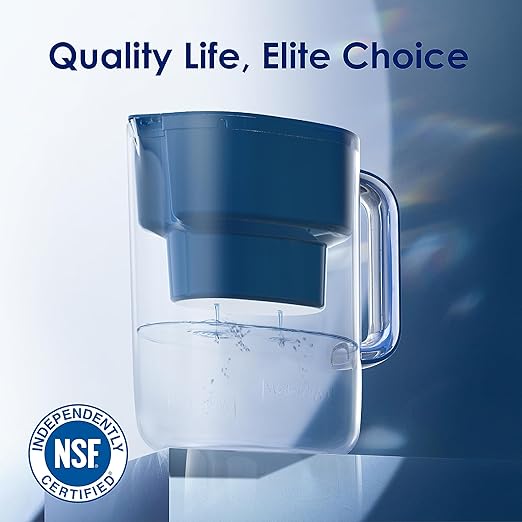 Waterdrop PT-07C Water Filter Pitcher, 10-Cup, NSF Certified, 200-Gallon Long-Life Filter, Improves Coffee & Tea Taste, Reduces PFOA/PFOS and Chlorine, 5X Longer Filter Life, Classic Blue
