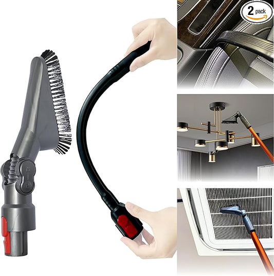 for Dyson Vacuum Cleaning Tools for Hard to Reach Places: Flexible Crevice Tool and Soft Dust Brush with Adjustable Angle - Vacuum Attachments for Dryer Vents, Corner, Ceiling Fans, Top of Furniture