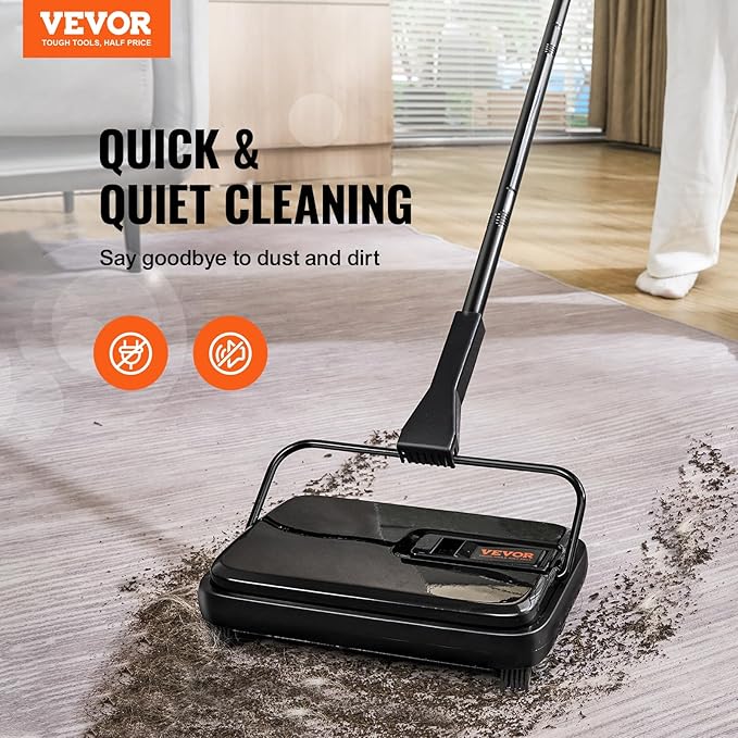 VEVOR Carpet Sweeper, 7.87 in Sweeping Paths, Floor Sweeper Manual Non Electric, 300 ml Dustbin Capacity with Comb for Home Office Rugs Hardwood Surfaces Wood Floors Laminate, Cleans Dust Pet Hair