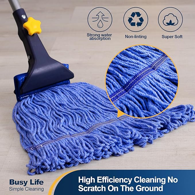 Yocada Looped-End String Wet Mop Head Refill Replacement Heavy Duty Cotton Commercial Industrial Grade Floor Cleaning