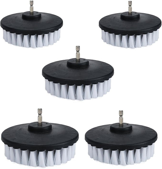 5 Piece 4 inch Drill Brush Soft Bristle White Quick Change Shaft Soft Bristle Power Scrubber Brush Set for Cleaning Car, Boat, Seat, Carpet, Upholstery and Shower Door