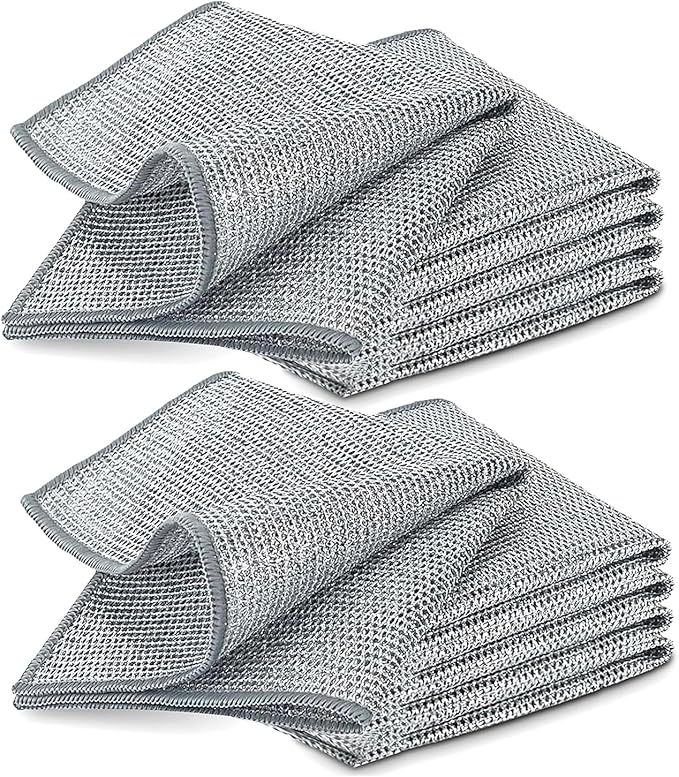 10 PCS Double Layer Stainless Steel Cleaning Cloth Non Scratch Steel Mesh Dishwashing Cloths 20x20 cm Quick Dry Two Layer Metallic Wire Dish Cleaning Rag Towel for Kitchen Dish Sink Stove Top